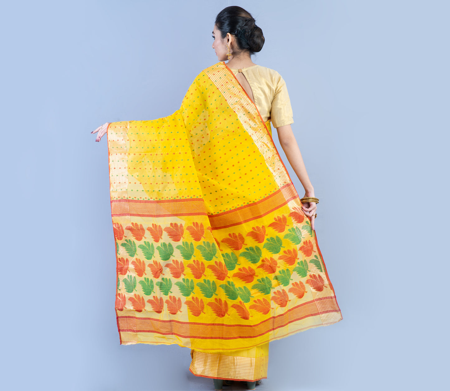 Handloom Jamdani Saree With Work On Yellow - ArtisanSoul