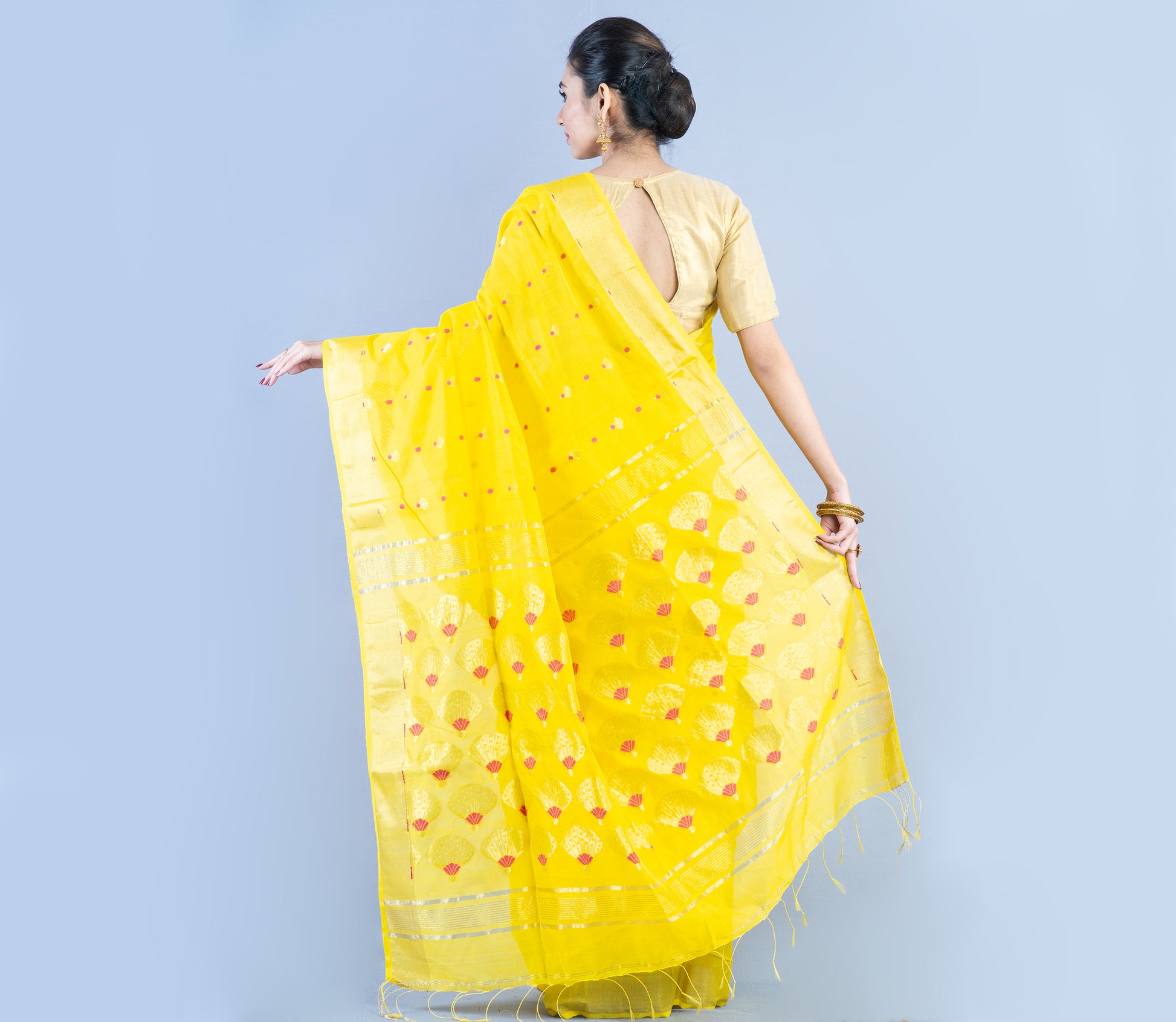 Yellow Tant Saree With Zari Work - ArtisanSoul