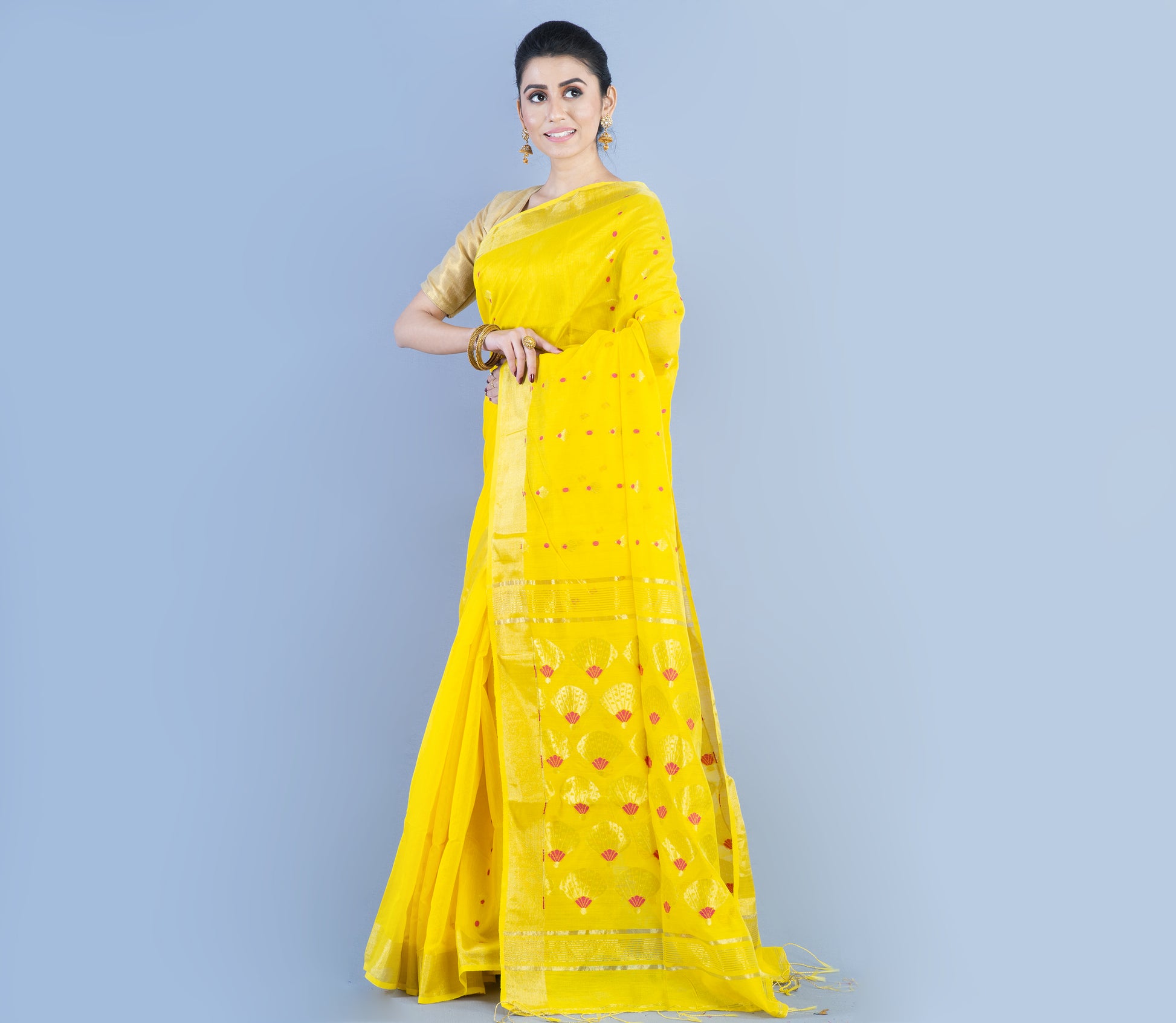Yellow Tant Saree With Zari Work - ArtisanSoul