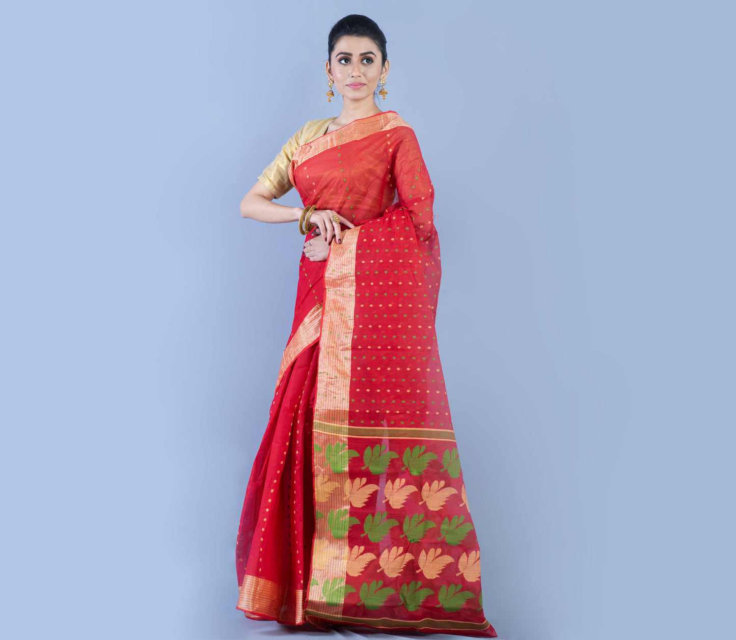 Handloom Jamdani Saree - Red - ArtisanSoul
