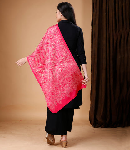 Ajrakh Print Modal Silk Stole From Bengal - Pink