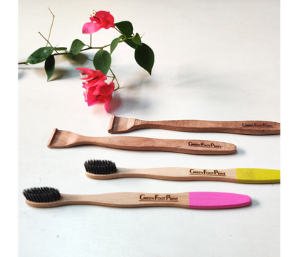 Bamboo Toothbrush with Neem Wood Tongue Cleaner