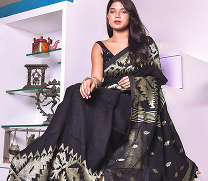 Black Linen Saree