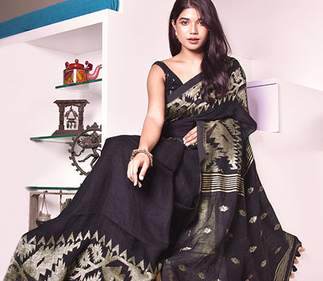 Black Linen Saree