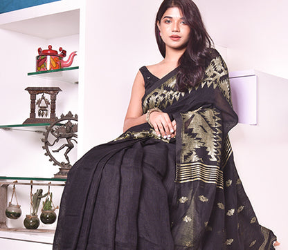 Black Linen Saree