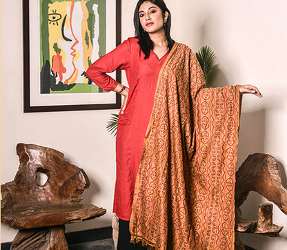 Kantha Stitched Dupatta on Silk Base - Brown