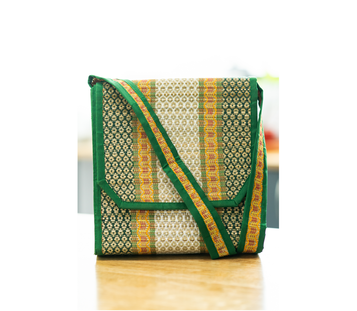 Madurkathi Mat with Handle - Green - Used for Yoga, Outdoor Use