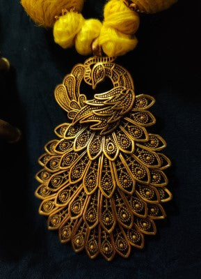 Ethnic Handcrafted Necklace with Peacock Pendant - Yellow