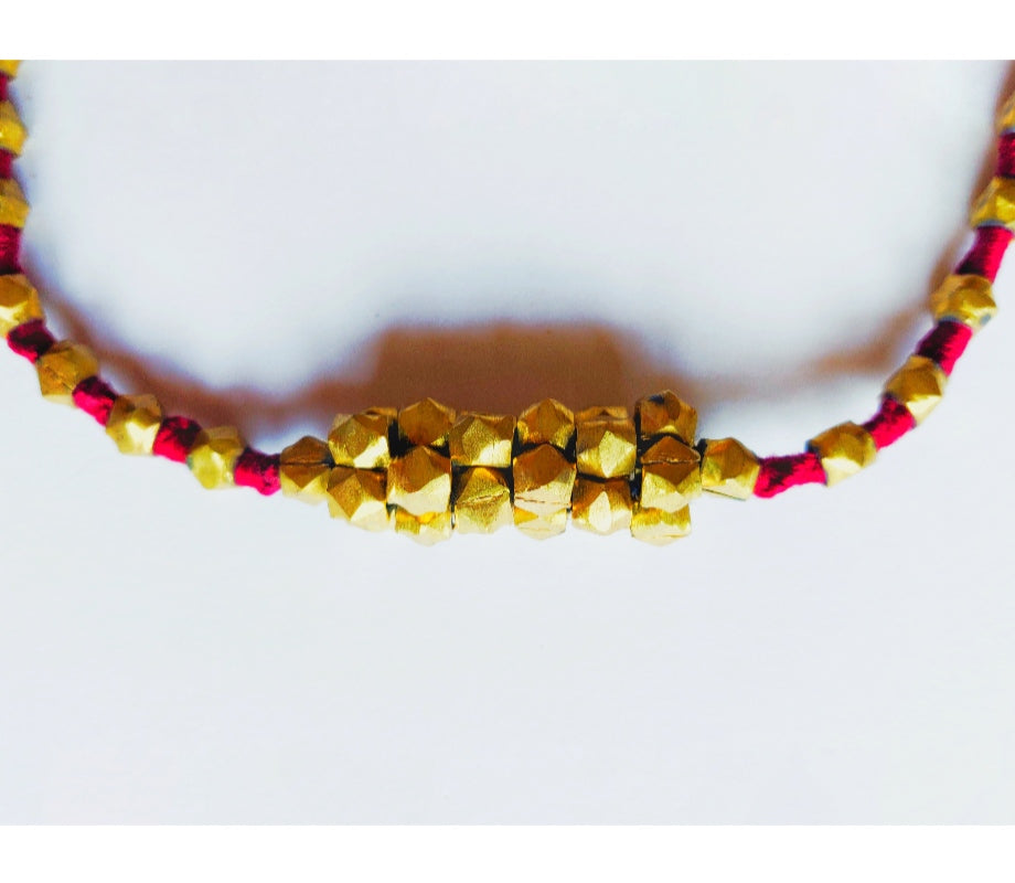 Handcrafted Dokra Necklace with Earring from Odisha - Maroon threaded With Beads - ArtisanSoul