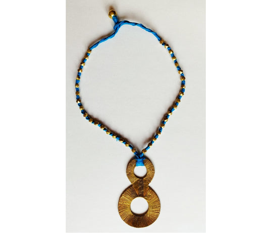 Handcrafted Dokra Necklace with Earring from Odisha - Blue Threaded Double coil Design - ArtisanSoul