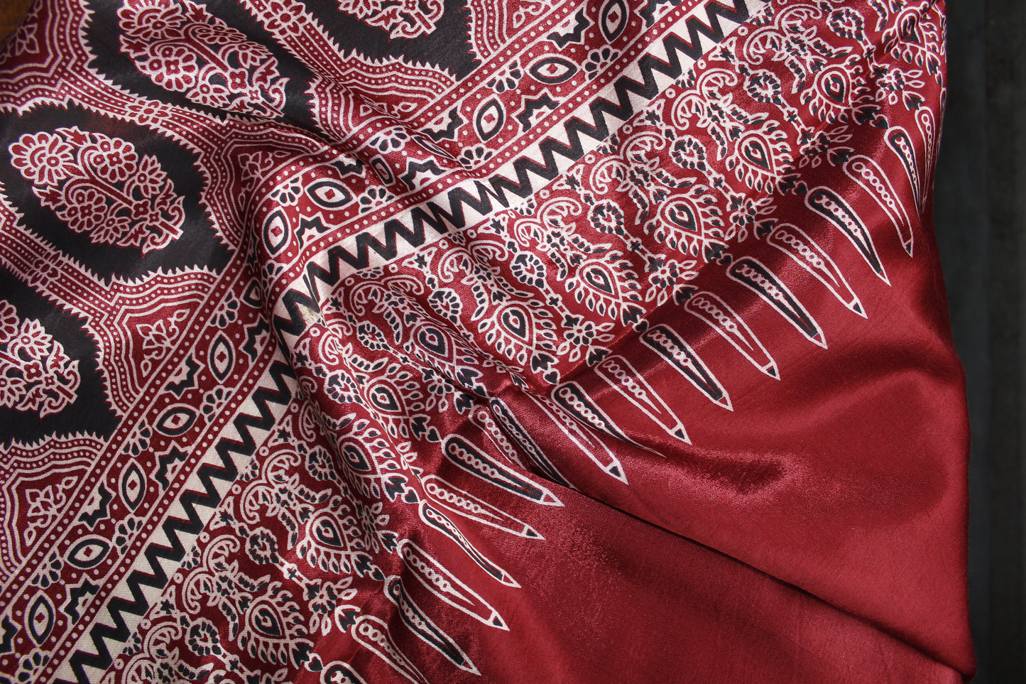 Ajrakh Print Modal Silk Stole From Bengal - Maroon