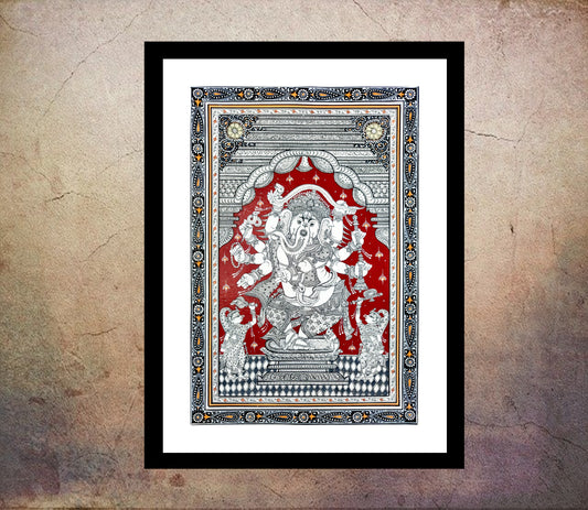 Odisha Pattachitra on Handmade Paper - Ganesha on Brown Background