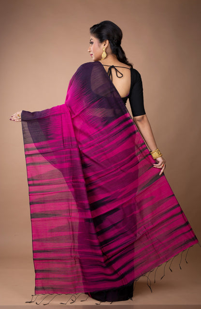 Handloom Ikkat Saree - Navy Blue on Purple