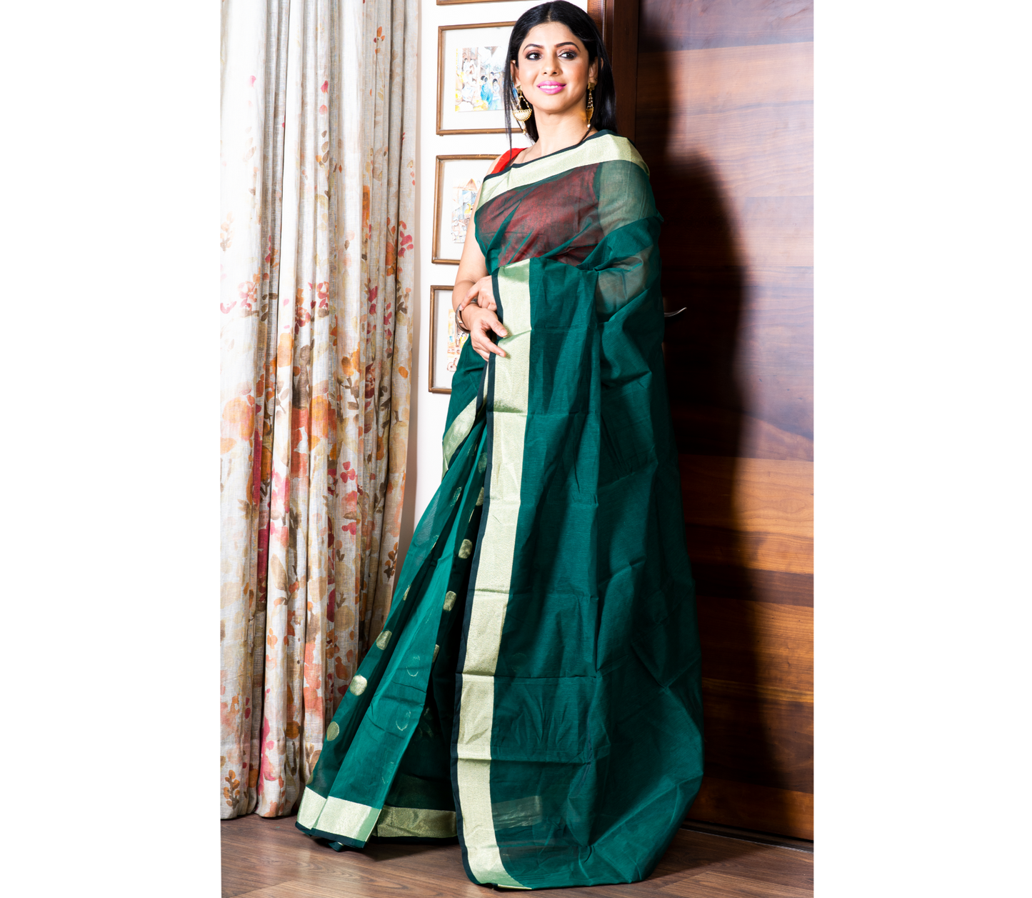 Handloom Tant Saree - Teal Blue - ArtisanSoul