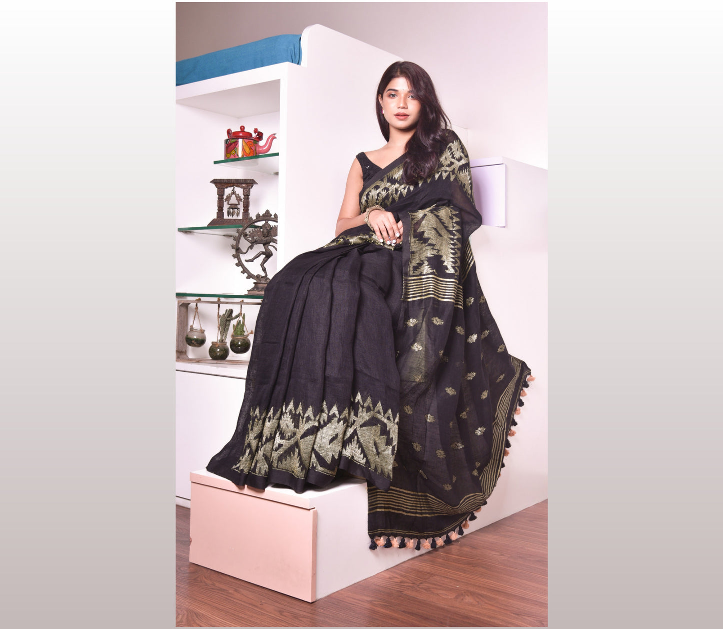 Black Linen Saree