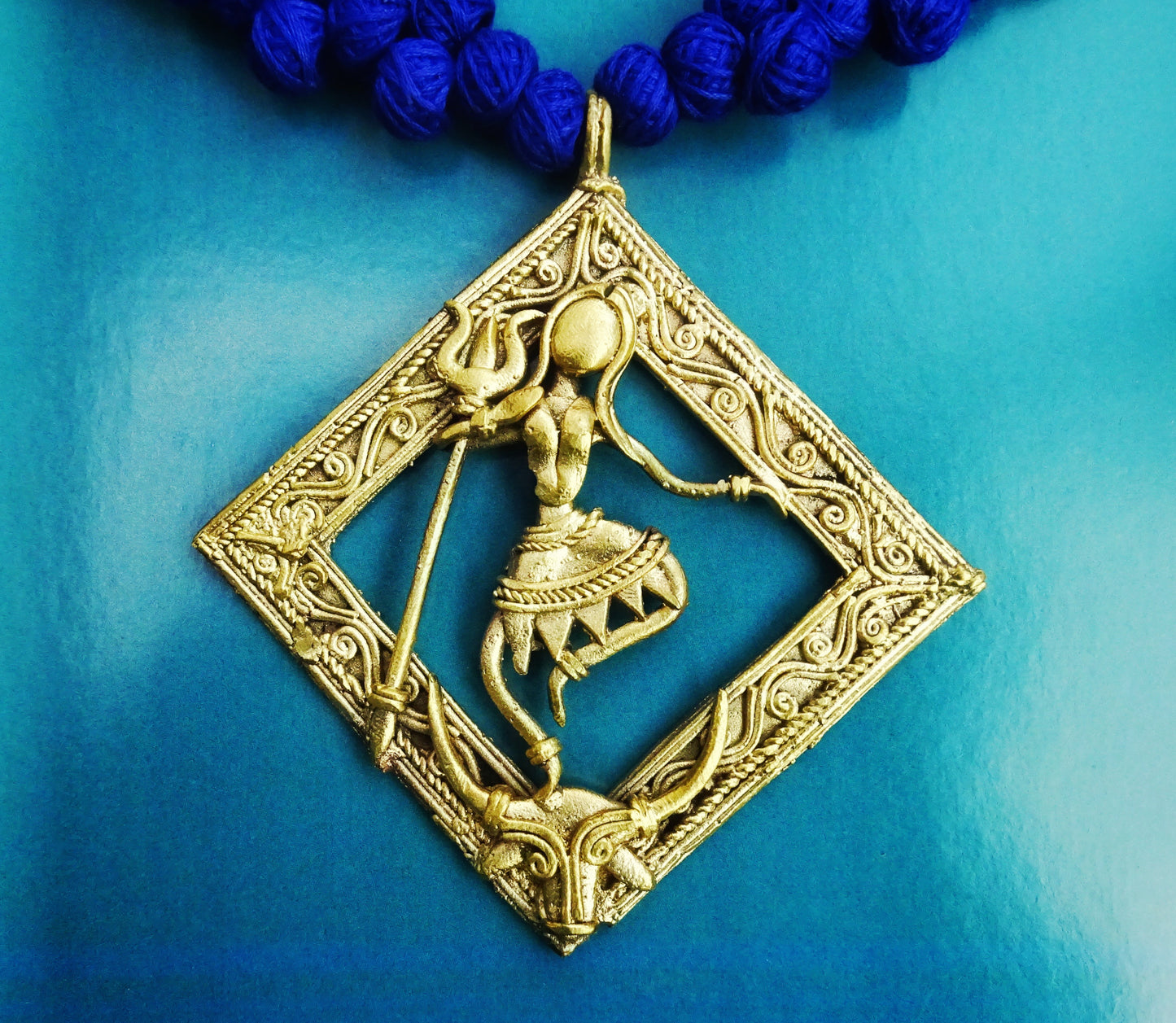 Handcrafted Dokra Necklace Dancing Shiva - Blue