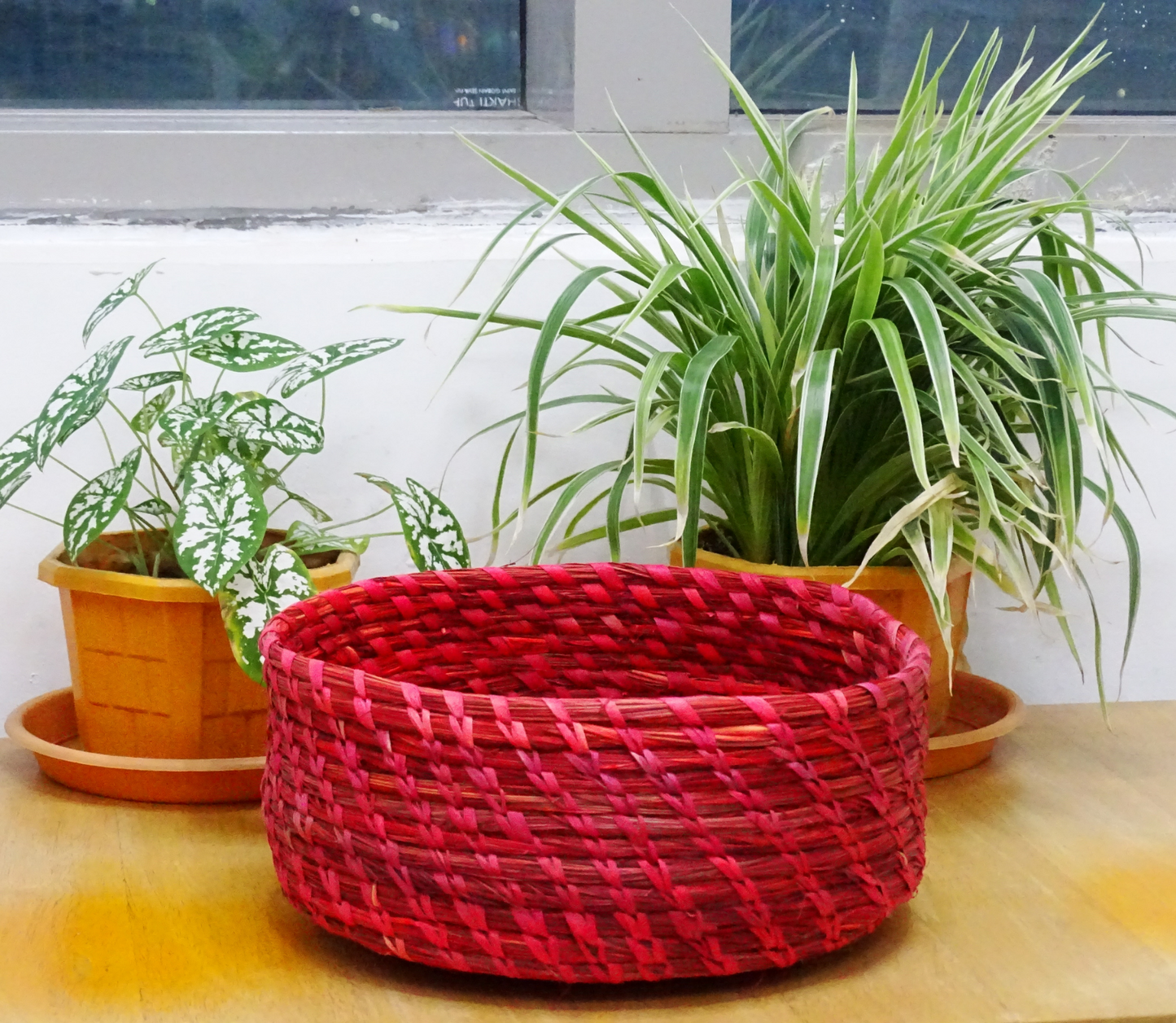 Sabai Grass Round Basket from Odisha - Red