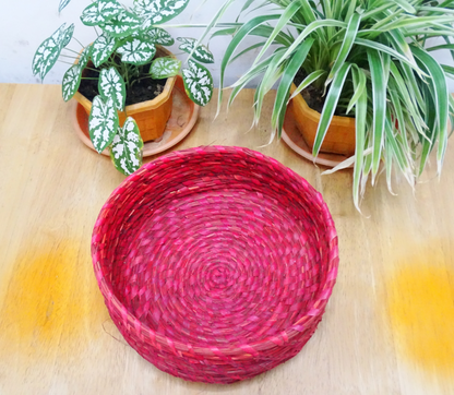 Sabai Grass Round Basket from Odisha - Red