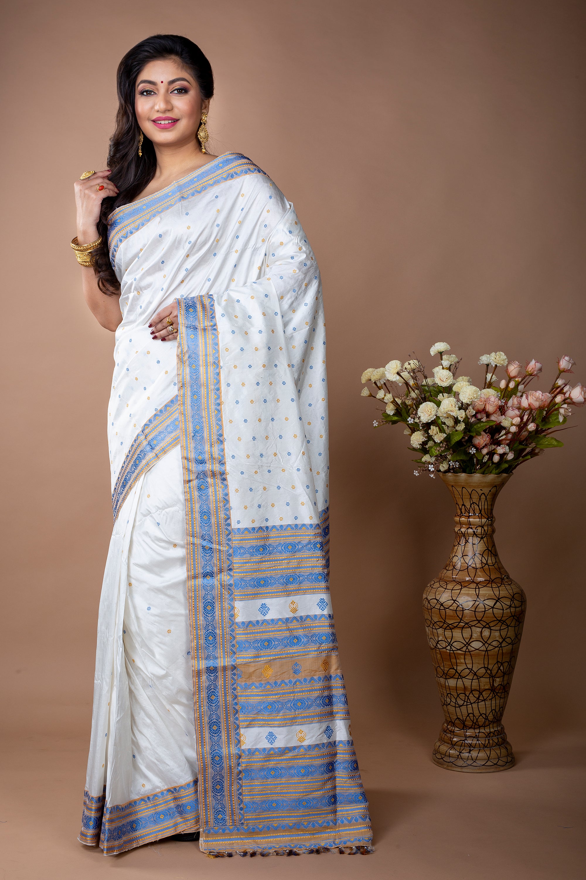 Yellow and Blue Lichi Silk Saree AM - 2014 at Rs.599/Piece in surat offer  by Amiira The Fashion Store