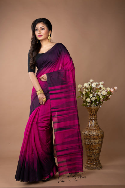 Handloom Ikkat Saree - Navy Blue on Purple