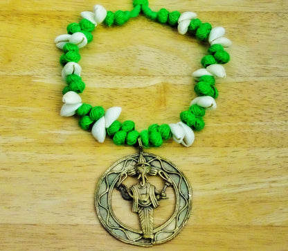 Ethnic Handcrafted Green Threaded Dokra Necklace - Ganesh Pendant