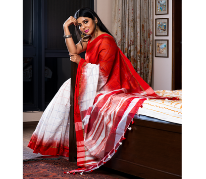 Handloom Saree - Red & White