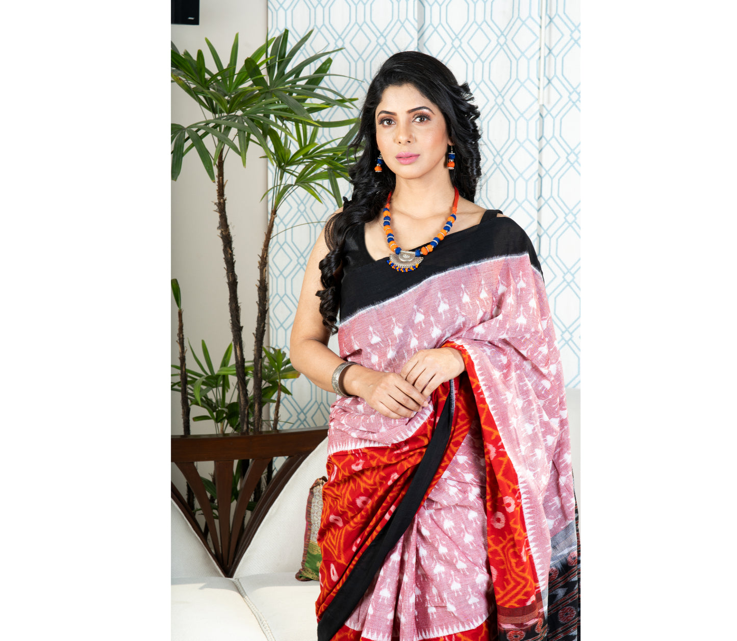 Sambalpuri Saree - Pure Cotton - Red and Black - ArtisanSoul
